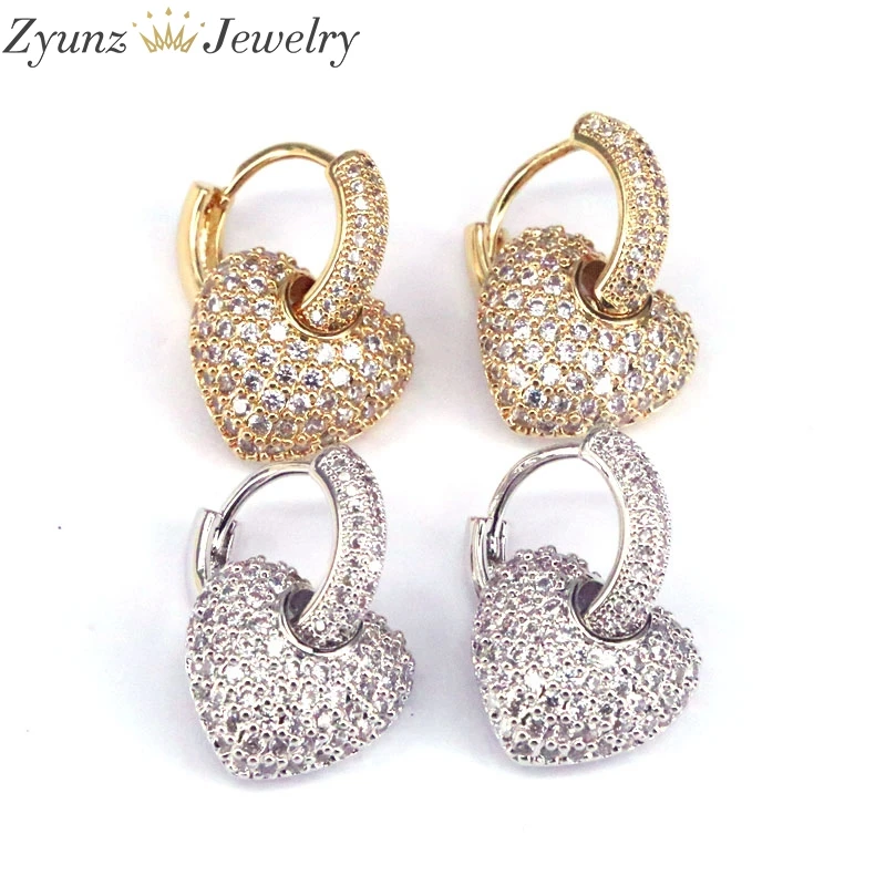 

5 Pairs, Elegant Jewelry Brincos CZ Crystal Heart Drop-Earrings Zircon Dangle Earrings for Women Party Gift