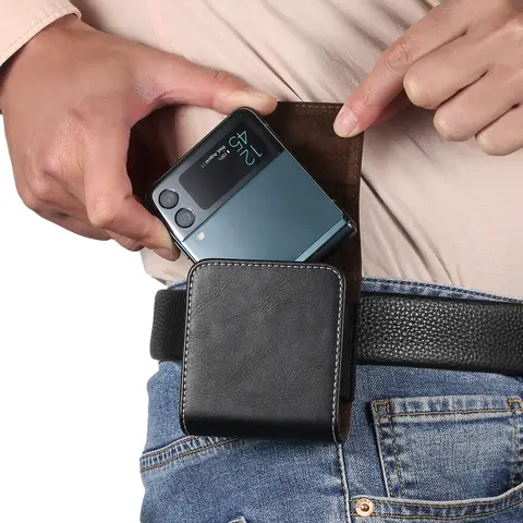 Étui à Clip de ceinture en cuir pour hommes, sac de taille pour Samsung Z Flip 7 6 5 4 3 5G, Galaxy Flip7 Flip6 Flip5 Flip3, pochette pour étui Oppo Find Vivo