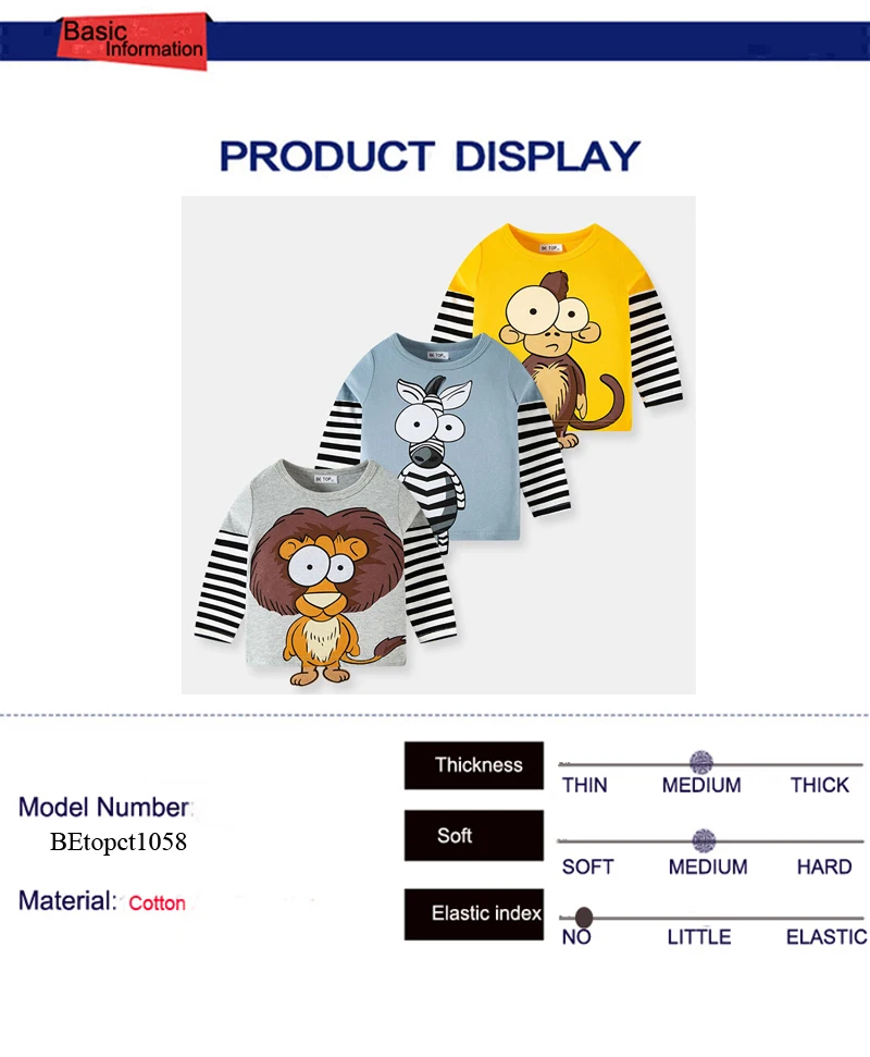 TUONXYE Boys t-shirty dziecięce Cartoon Cute Animal Pattern koszule w paski Casual wycięcie pod szyją na ubrania z długim rękawem 2-9