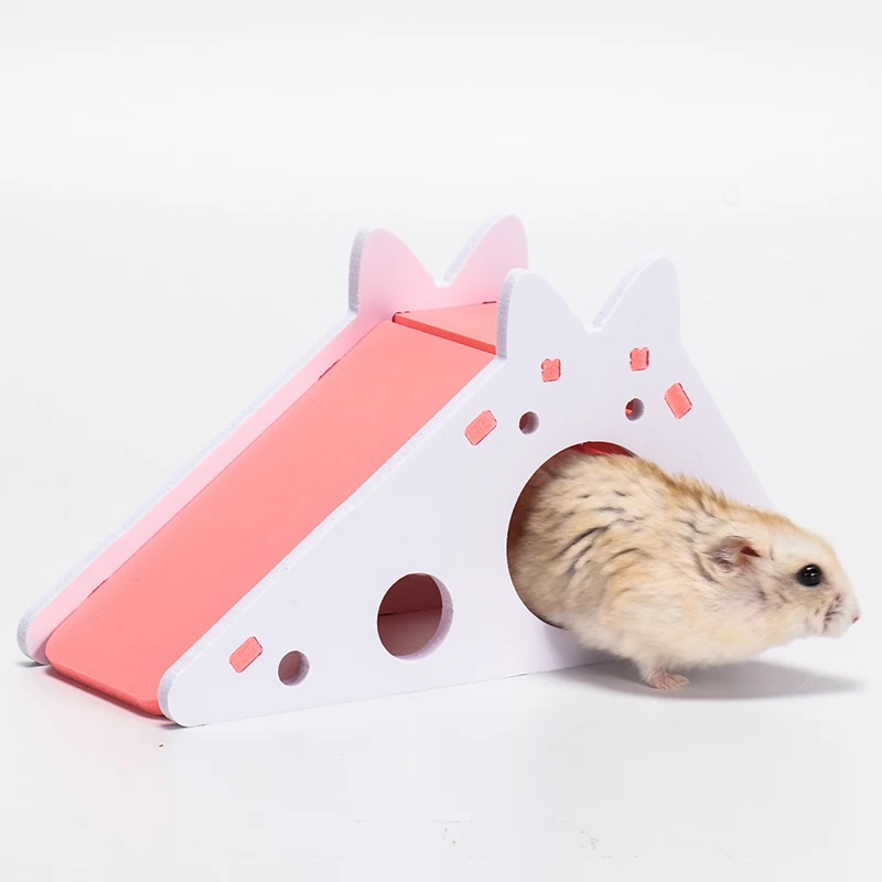 Hamster Hideout Cute Hamster Exercise Toy Wooden Hamster House with Ladder Slide for Guinea Pig Hamster Accessories Hamster Cage