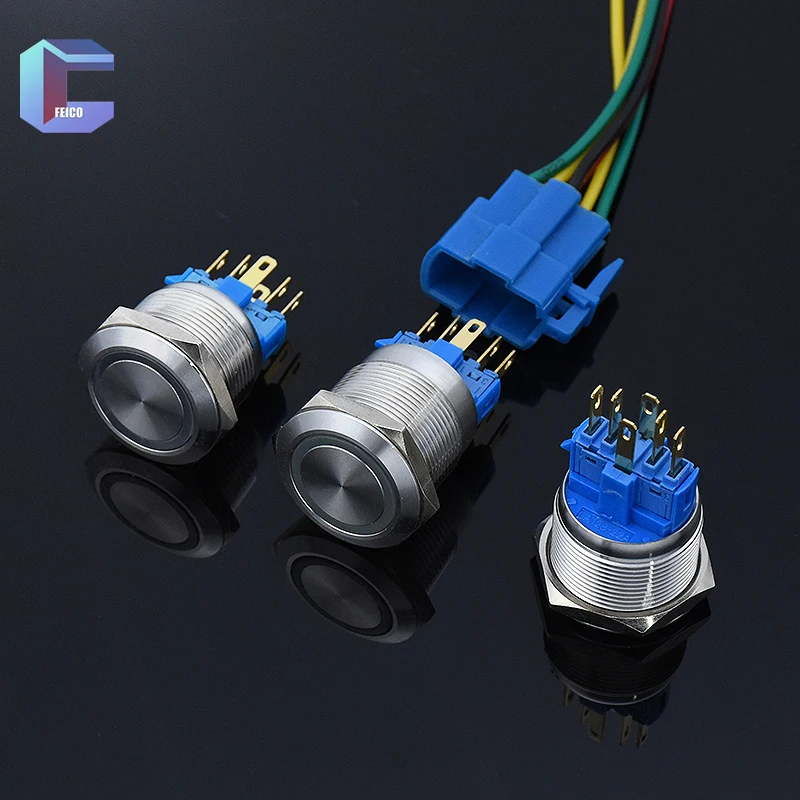 22mm Waterproof 3A Metal Push Button Switch Momentary Latching 1NO1NC  With Ring LED Stainless Steel