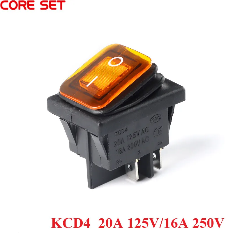 20A 125VAC KCD4 Waterproof Switch ON-OFF-ON Rocker Switch 12V Power Switch 3 Position 6 Pins self-Locking 16A 250VAC