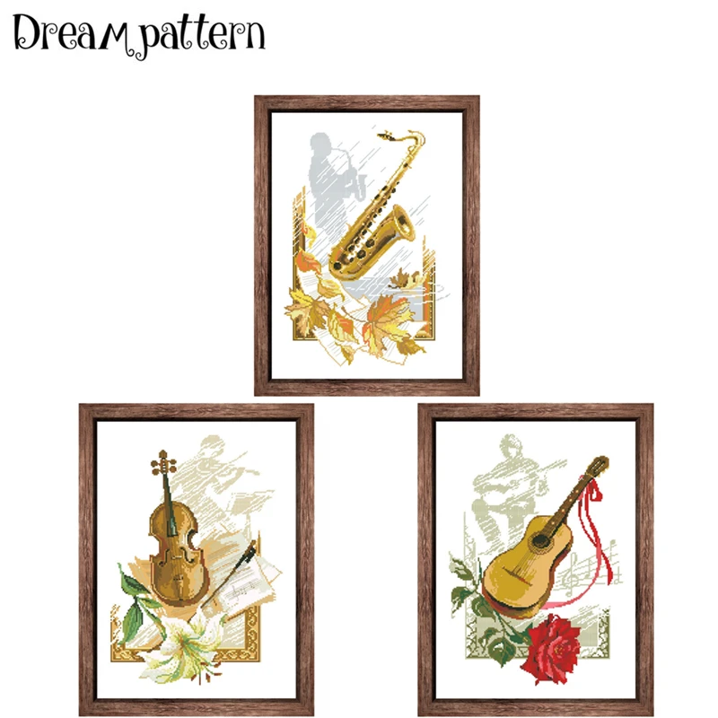 Saxophone and Maple Leaf Cross Stitch Kit, Embroidery Cloth Kit, DIY Handmade Needlework, Pattern, 18CT