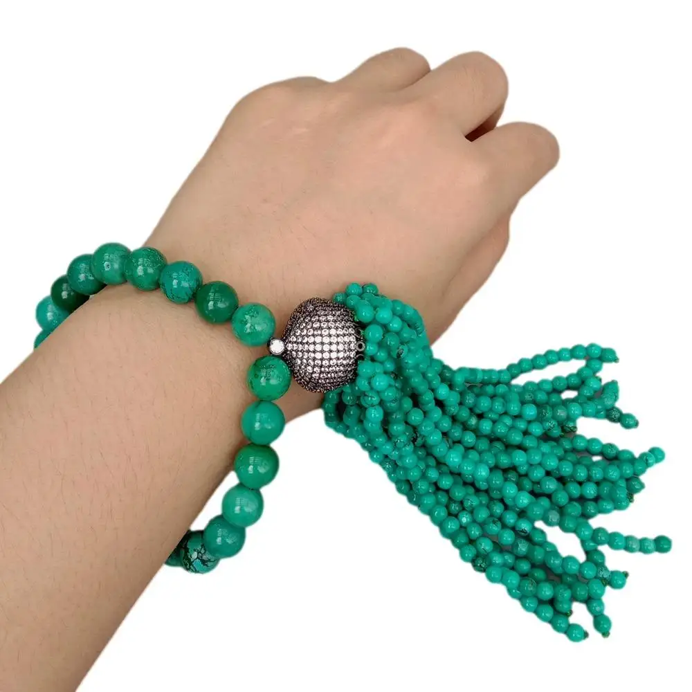 

Y·YING Зеленый бирюзовый браслет с кисточками из кубического циркония Pave Pave Cap Tassel Mala