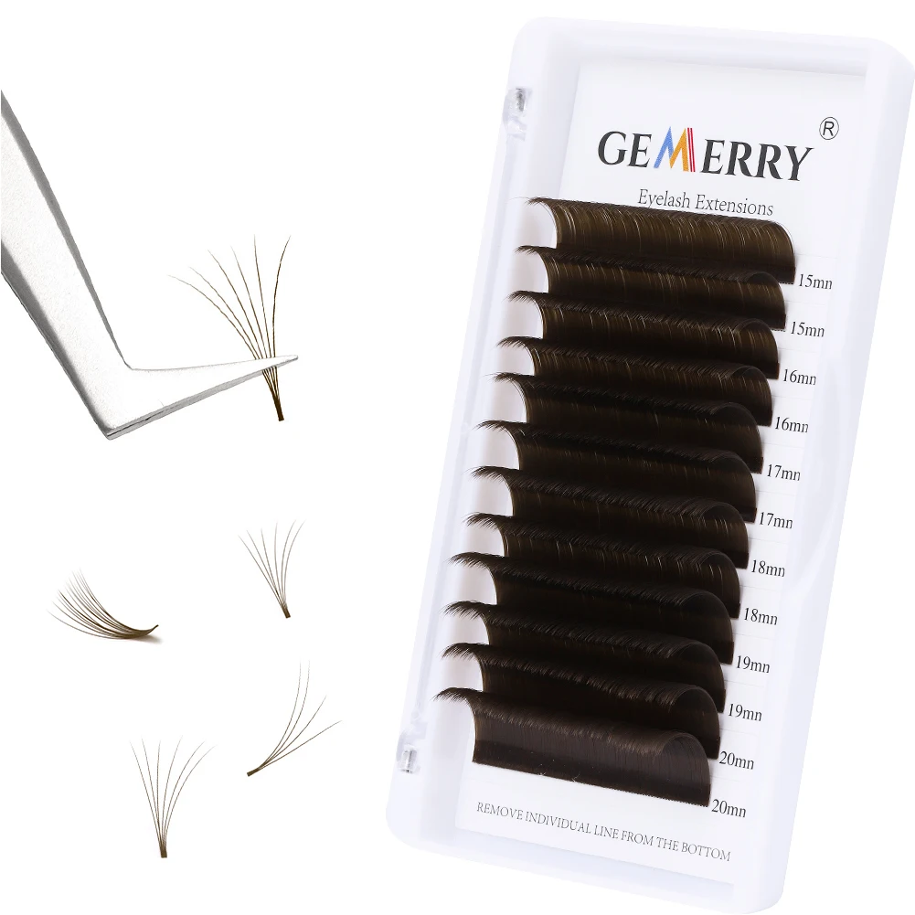 GEMERRY Brown Easy Fan Lashes Soft Russian Volume False Eyelashes Faux Mink Blooming Fan Green/Pink/Blue Colored Lashes Supplies