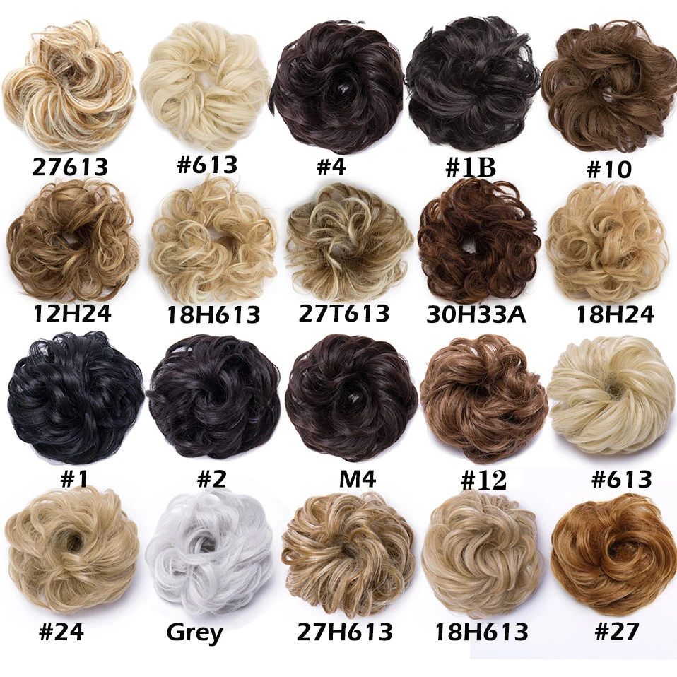 HAIRRO Synthetic Elastic Hair Scrunchie Curly Chignons Hair Rope Natural Fake Hair Bun Curly Clip in Hair Ponytails Extensions