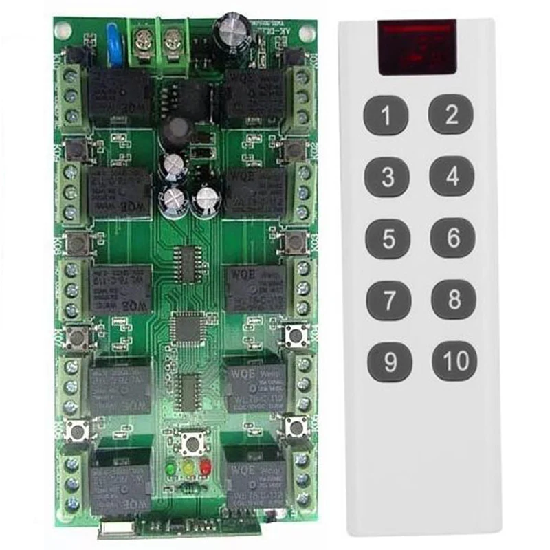 

DC 12V 10CH 10 CH Independent Relay RF Wireless Remote Control Switch System, Transmitter + Receiver 10CH Relay 315/433 MHz