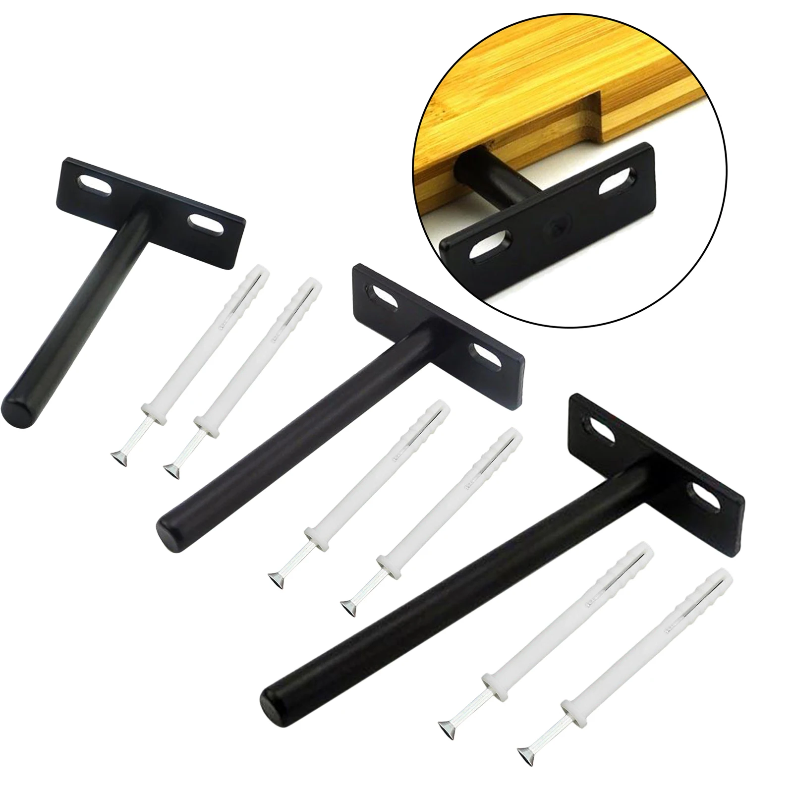 Braket Rak Mengambang Braket Tersembunyi Tugas Berat Mendukung Rak Buta Dinding 3/4/5 Inci, HITAM