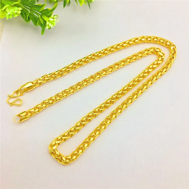 Fashion Luxury Thailand Sand Gold 14K Necklace Thick Yellow Gold Chain Necklace for Women Men Wedding Engagement Jewelry Gifts