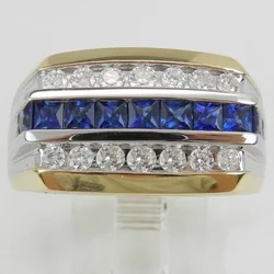 Gorgeous Men Jewelry White and Blue Zircon Rings for Wedding Engagement Party Set Gifts Size 7 8 9 10 11 12