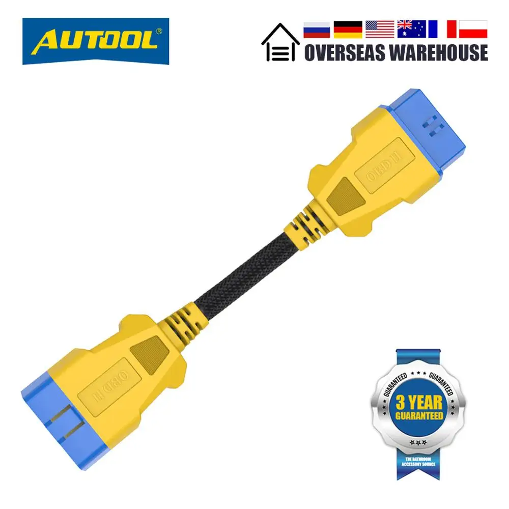 AUTOOL 20CM Car OBD 2 II Extend Cable 16Pin Lengthen with OBD Scanner Nylon Flexible Bluetooth Anti-Scalding Adapter