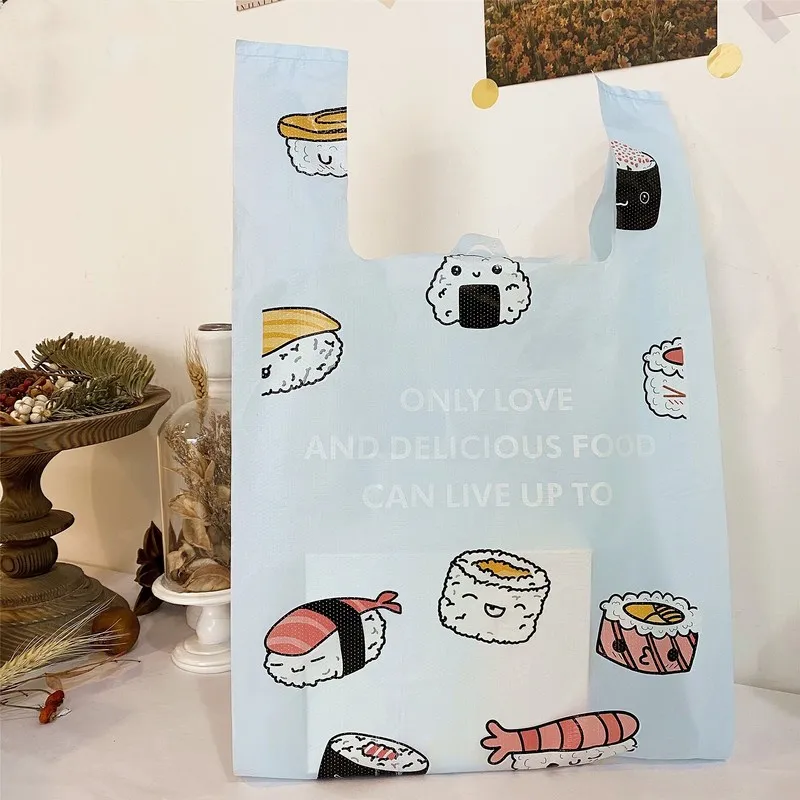 50Pcs Light Blue Sushi Plastic Bag Thickened Flexible Strong  Bento Food Baking Packaging Vest Type Portable Gift Shopping Bags