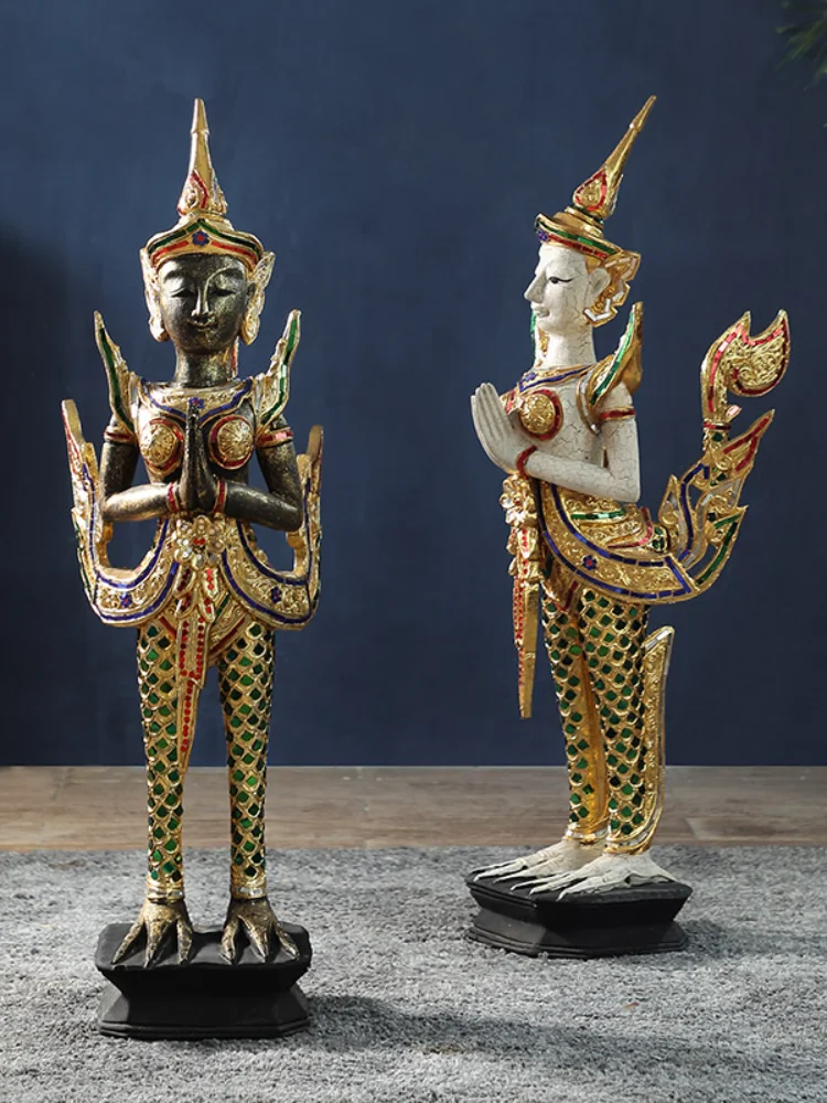 

Southeast Asian Style KINNAREE Decoration Club Hotel Wood of Buddha Decoration Thai Style Handicraft Equipment OrnamentsCD