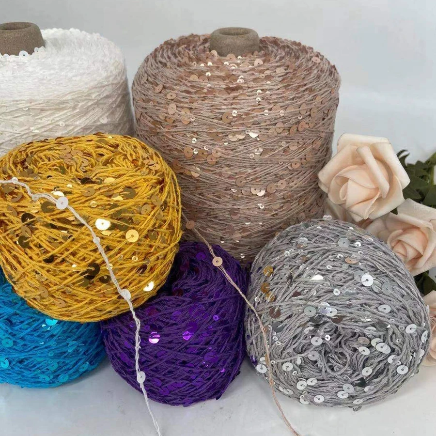 COOMAMUU 50/Ball пряжа 140M Hand Knitting Cotton Yarn 3mm+6mm Sequins Yarn DIY for Woman Woollen Sweater Hat Scarf