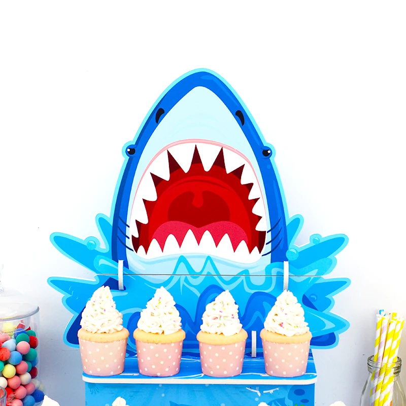 Shark Party Cake stand Cardboard Cupcake Holder Kids Birthday Party Wedding Decor Dessert Table Display Supplies Centerpieces