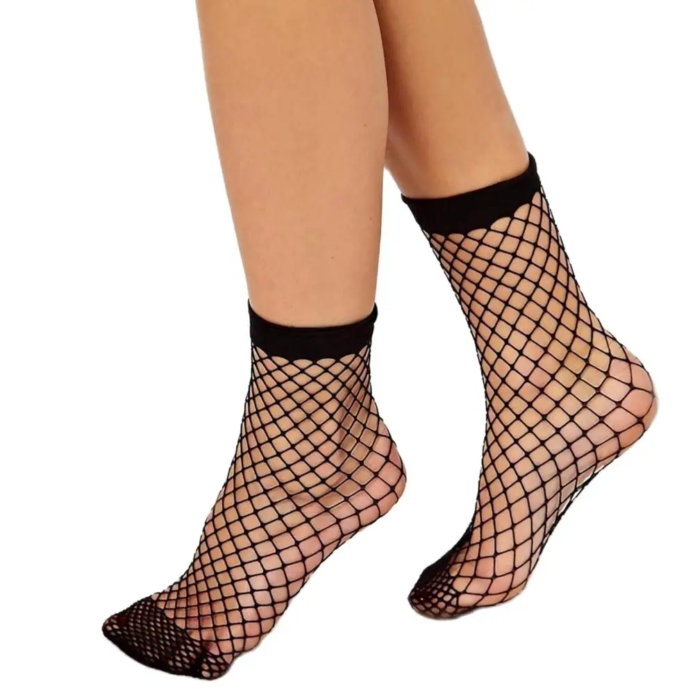 Chaussettes d'été en résille pour femmes, 1 paire, en filet de danse, ajouré, antidérapant, sport, élastique à la cheville, noires