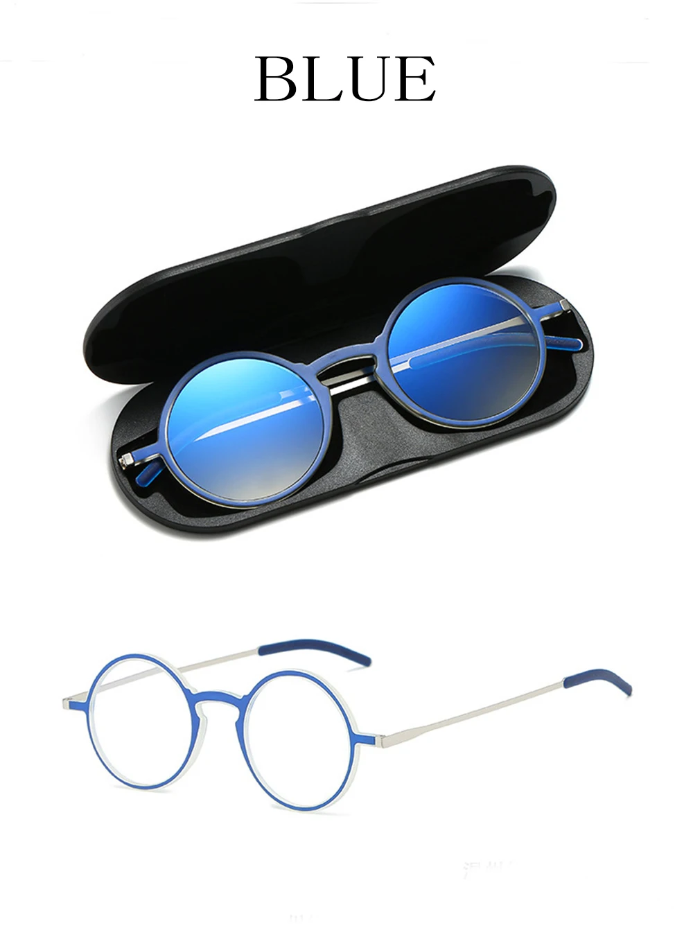 Dünne Lesebrille Protable Tasche Presbyopie Brillen Anti-Blue Ray Brillen Brillen Mit Fall Runde Brille Rahmen +2 – Detail 7