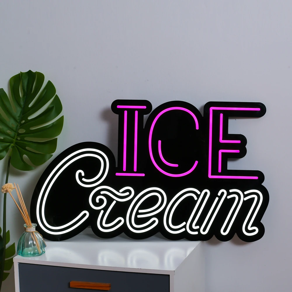 HANDWRITING ICE CREAM Neon Sign Wall Art Neon Board Decorative Background for Dessert Station Restaurant Pub Café Party Holiday