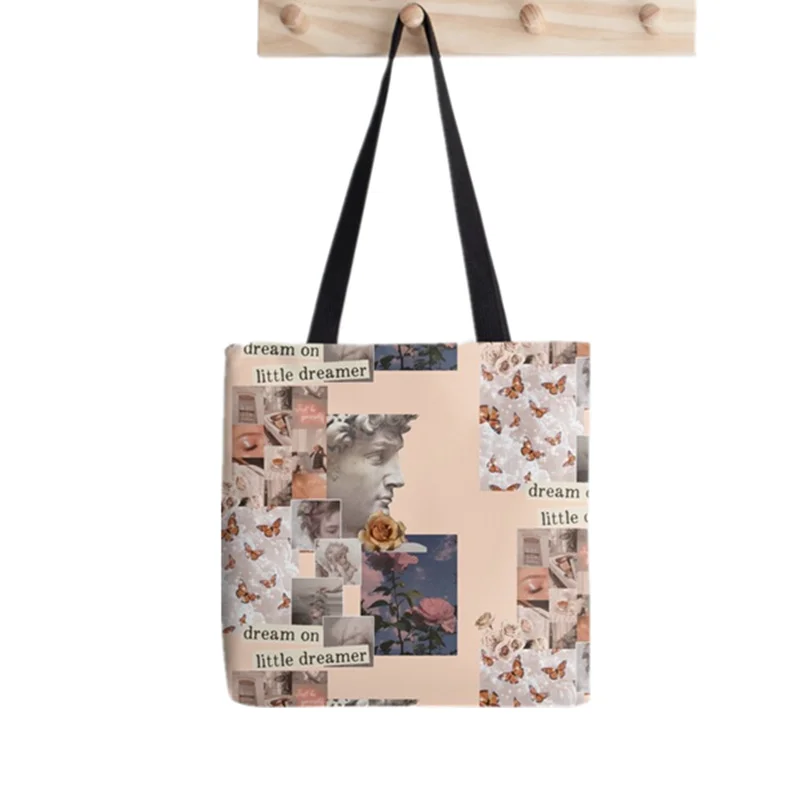 Shopper Peace Love and Light  Printed Tote Bag women Harajuku shopper Funny handbag girl Shoulder shopping bag Lady Canvas Bag