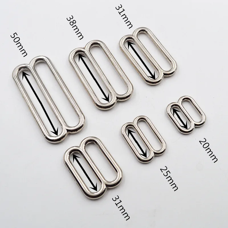 20pcs 20/25/30/38/50mm Metal Belt Buckles O D 8 Ring Tri-Glide Bra Webbing Adjust Buckle Diy Bag Clothes Sewing Hardware