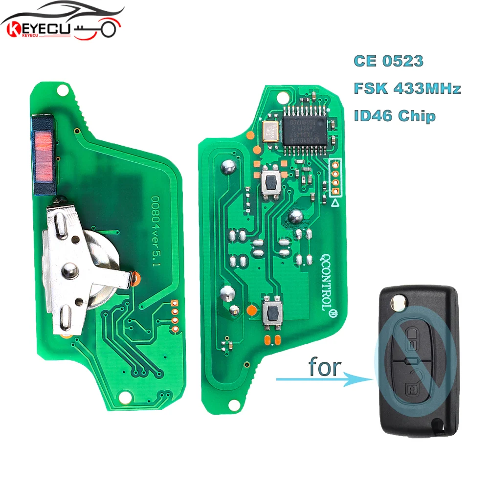 

KEYECU 10PCS 0523 Model Remote Board 2 Button ASK / FSK 433MHz ID46 for Peugeot Expert Citroen DS3 Dispatch C4 Picasso 2009-2016