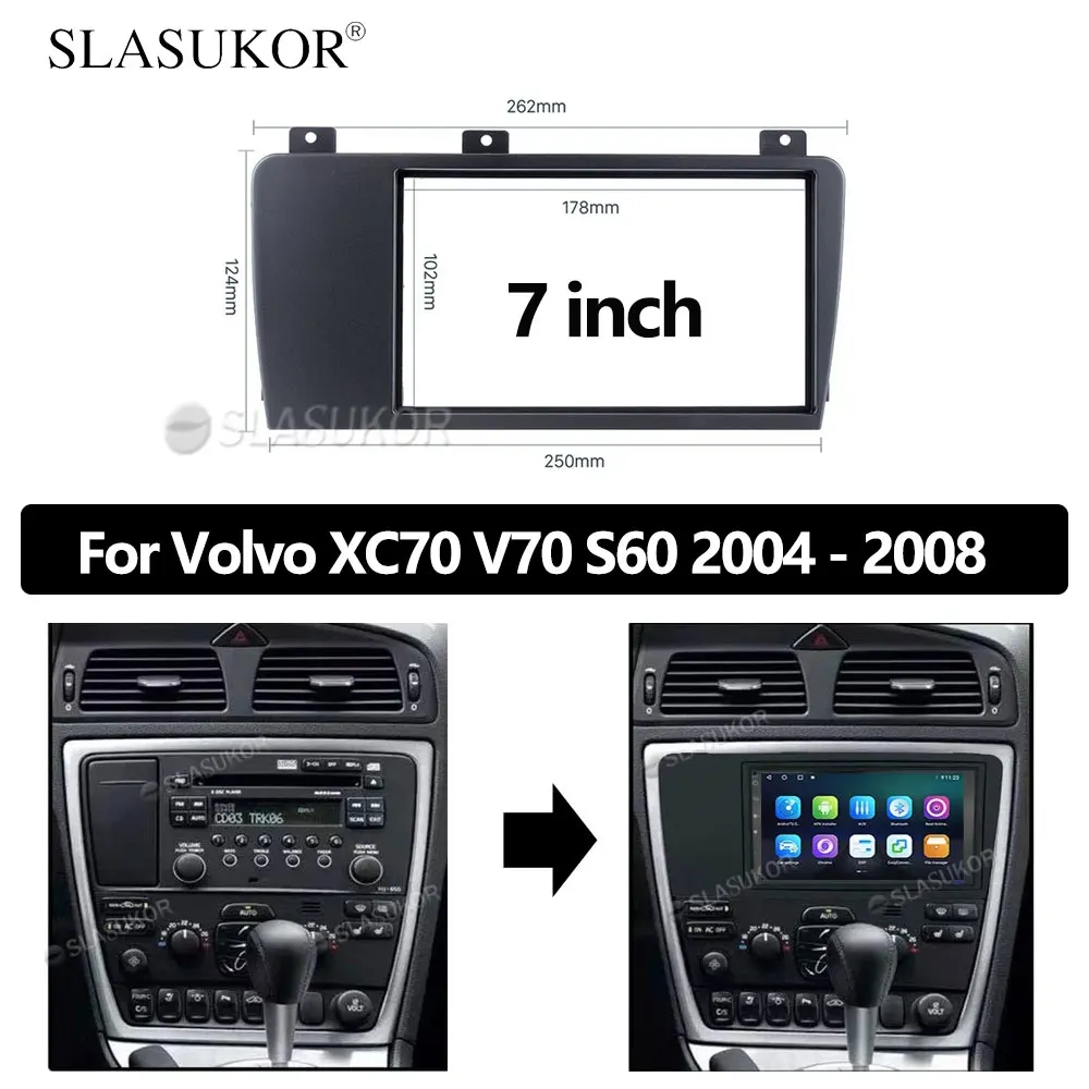 

7 INCH Double Din Car Radio Fascia Frame For Volvo XC70 V70 S60 2004 2005 2006 2007 2008 installation Trim Dashboard Panel Kit