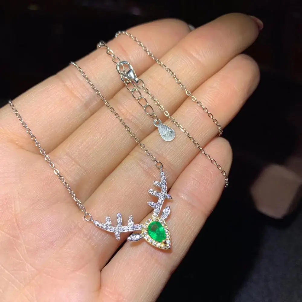 jewelry 925 sterling silver natural emerald emerald female necklace necklace pendant new support