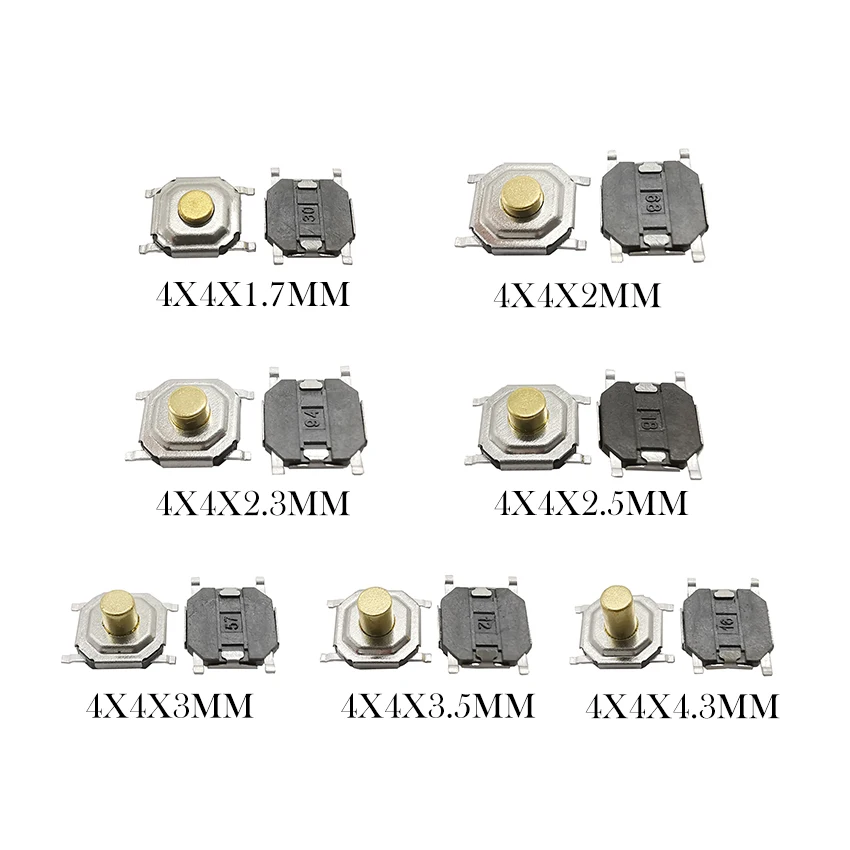 100Pcs 4X4Mm Pcb Tactile Drukknop Micro Schakelaar Mini Momentary Tact Switch Key Button Smd 4Pin Mini Schakelaar