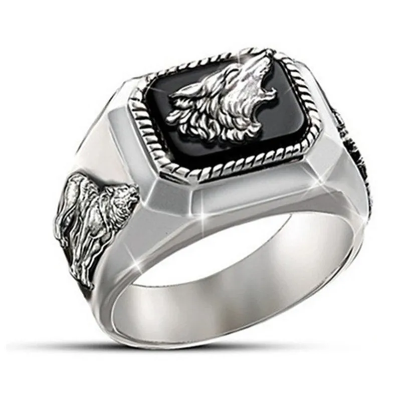 Men's Exquisite Fashion Art Man's Rings The Call of Wolf Handmade Pure  Raised Relief Wolfs Ring Jewelry Gift