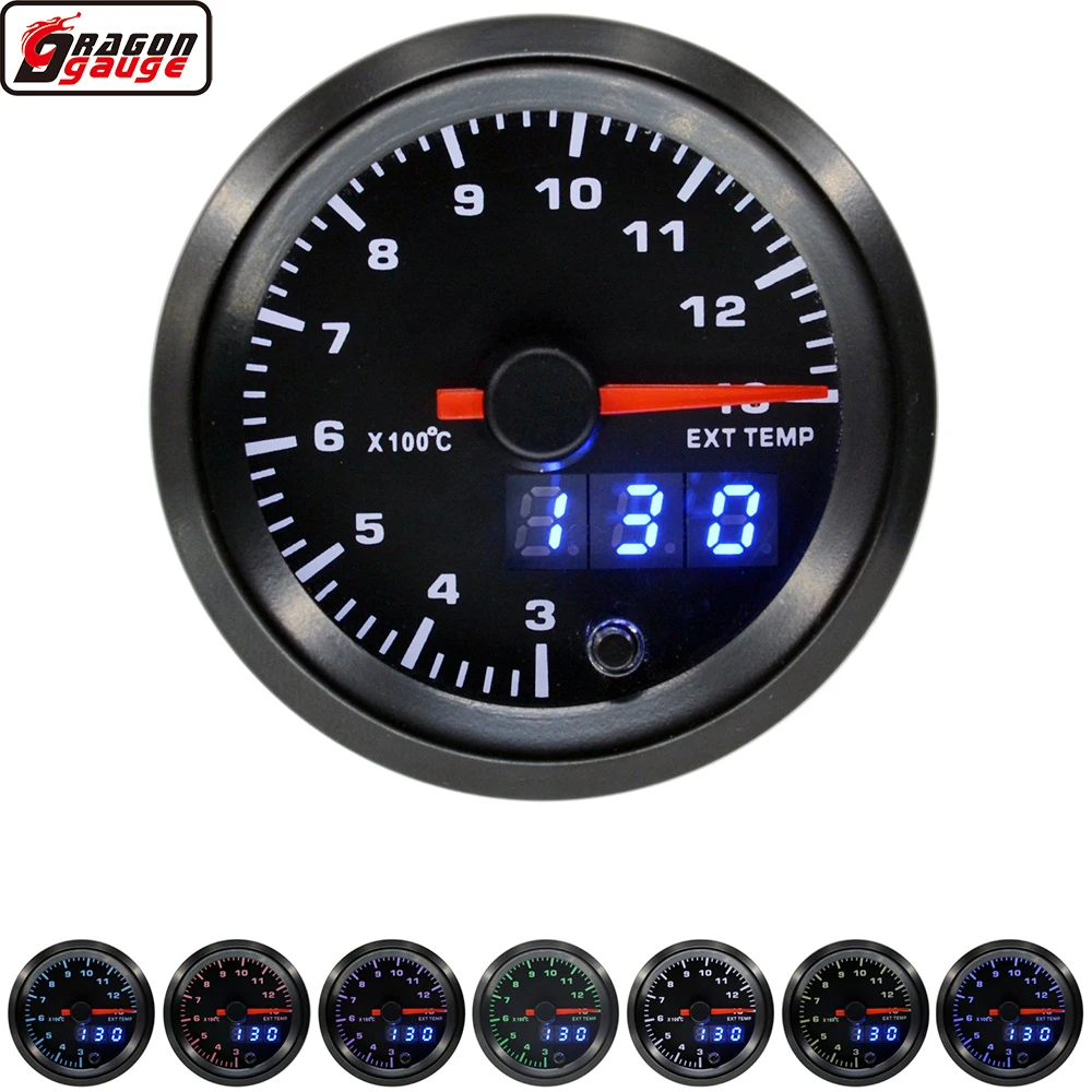 Dragon High Speed Stepp 52mm 7 Colors Backlight LED Dual Display Racing Car Exhaust Gas Temp Gauge EGT Meter