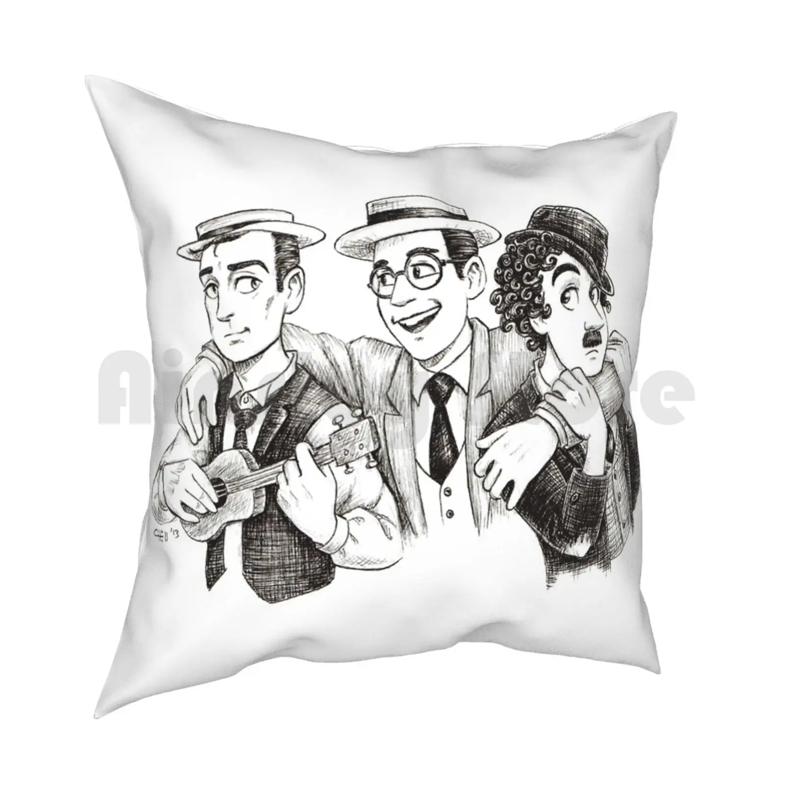 Silent Buddies Pillow Case Printed Home Soft Throw Pillow Harold Lloyd Buster Keaton Silent Movies Cinema Movies Comics