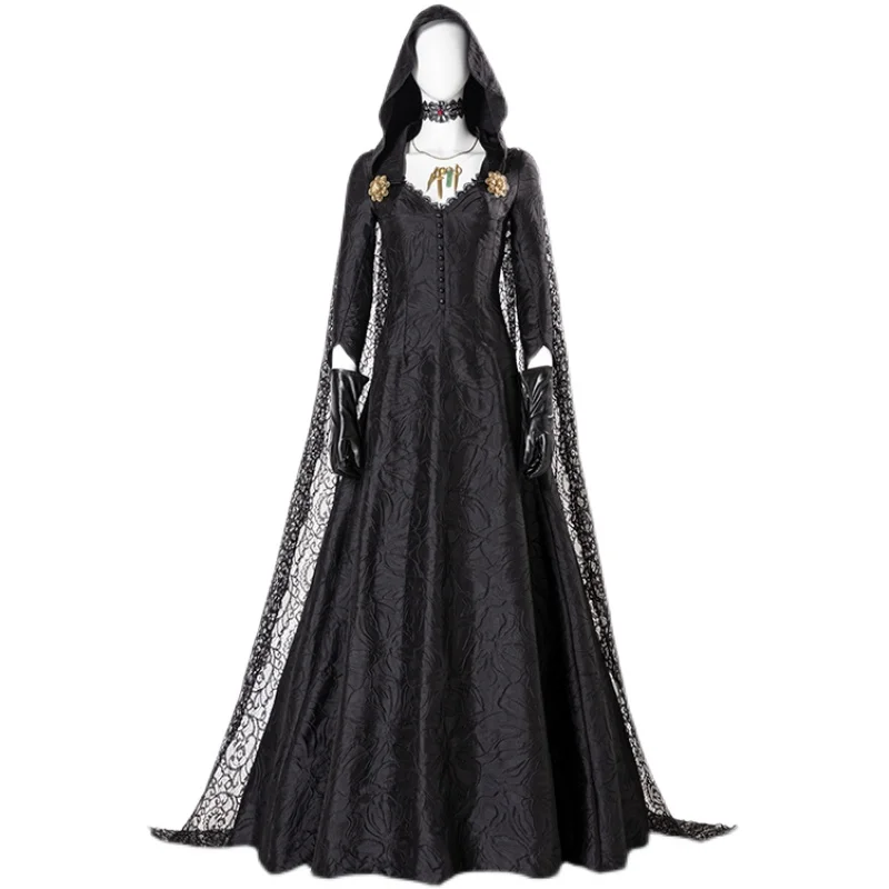 2021 New Arrival Hot Game RE Village Daniela Dimitrescu Cosplay Black Dress Halloween Vampire Costume Middle Ages Evening Party