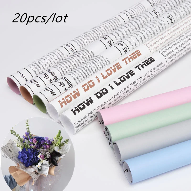 Florist Gift Bouquet Wrapped Paper Vintage Kraft Paper English Newspaper Flower Wrapping Paper Flower Packaging Material