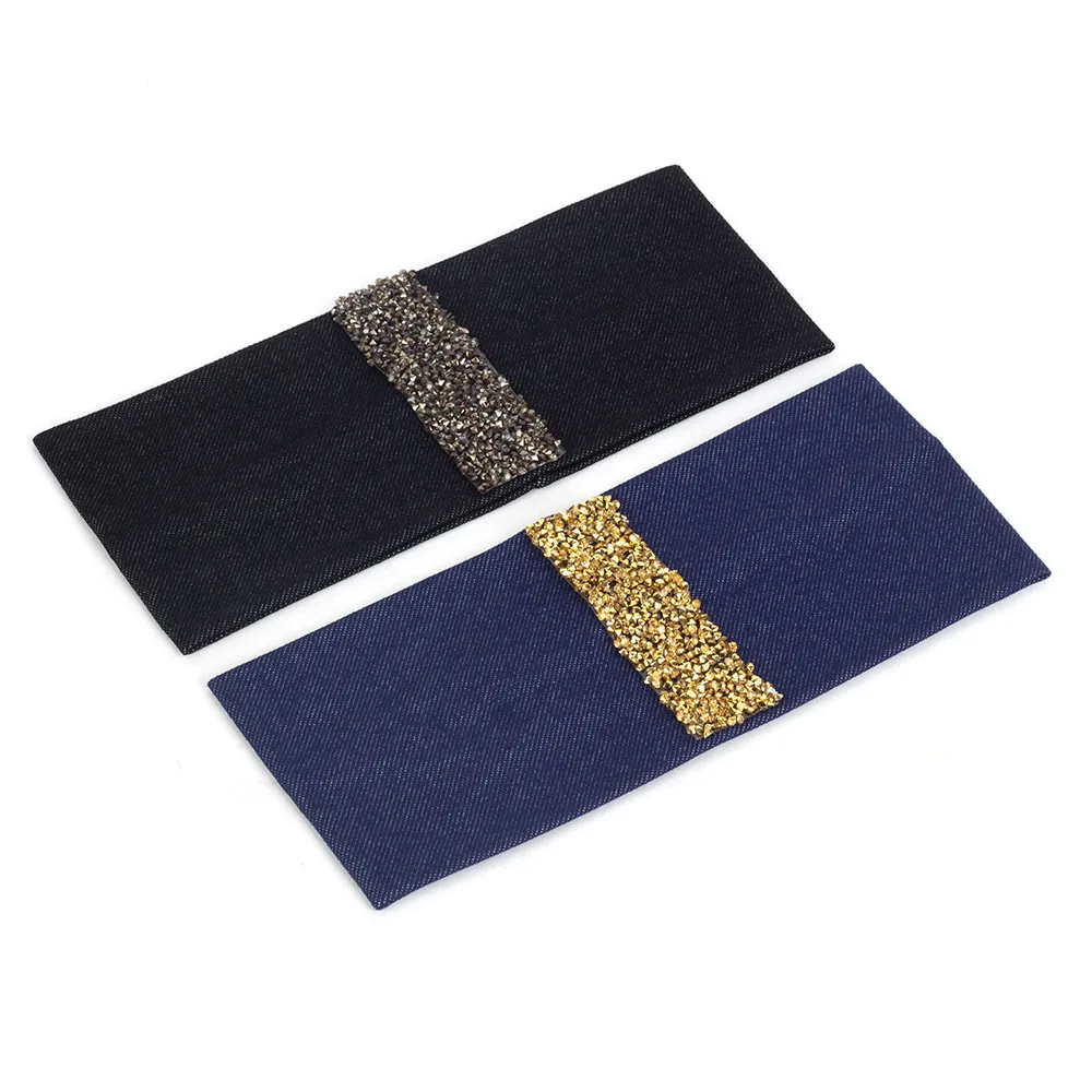 Fashion Denim Rhinestones Headband Flat Hairband For Women Plain Elastic Headbands Female Turban Bohemia Accessories Head Wrap