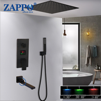 ZAPPO Matte Black Brass Shower Systerm Digital Display Mixer Taps Bathroom Shower Faucet 3-Functions Digital Shower Faucets Set