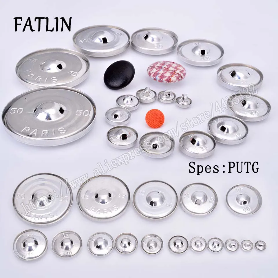 J-100Sets 16L-80L Aluminum Covered Cloth Fabric Buttons DIY Handmade Metal Bread Shape Round Fabric Accessories PUTG