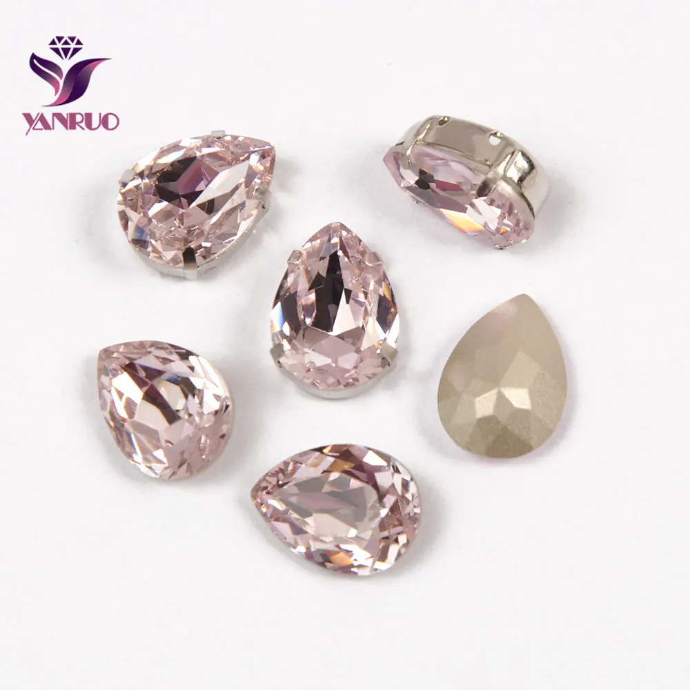 

YANRUO Teardrop Light Rose Glass Fancy Claw Rhinestones Base Pink Stones Sewing Decor for Dress