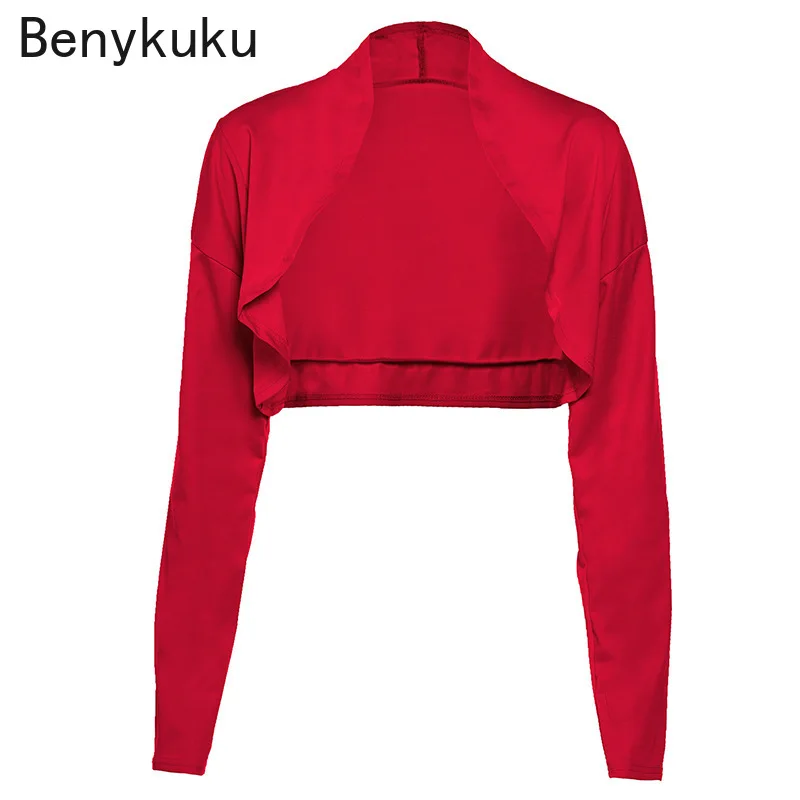 Zucken Frühling Sommer Cropped Tops Damen Langarm Jacke Bolero Frauen Öffnen Stich Elegante Dünne Kleidung Mantel Plus Größe Feminino