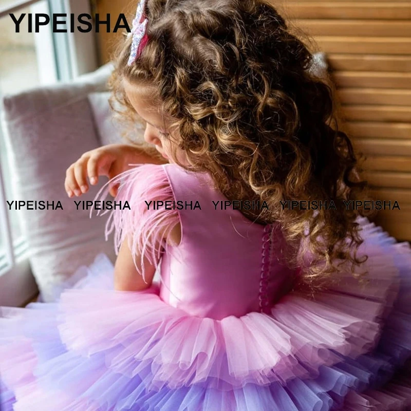 Yipeisha – robe de soirée pour petites filles, tenue de fête d'anniversaire, longueur aux genoux, à fleurs bouffantes, pour Banquet de mariage