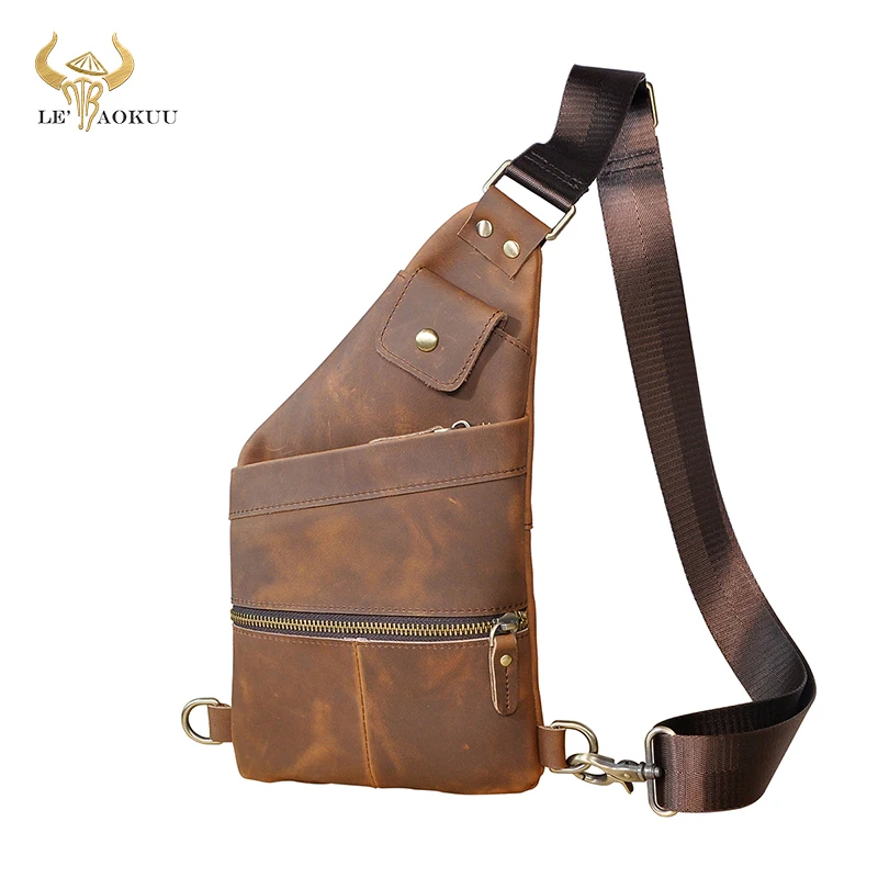 Men Crazy Horse Leather Casual Fashion Cross-body Chest Sling Bag Design Travel 8