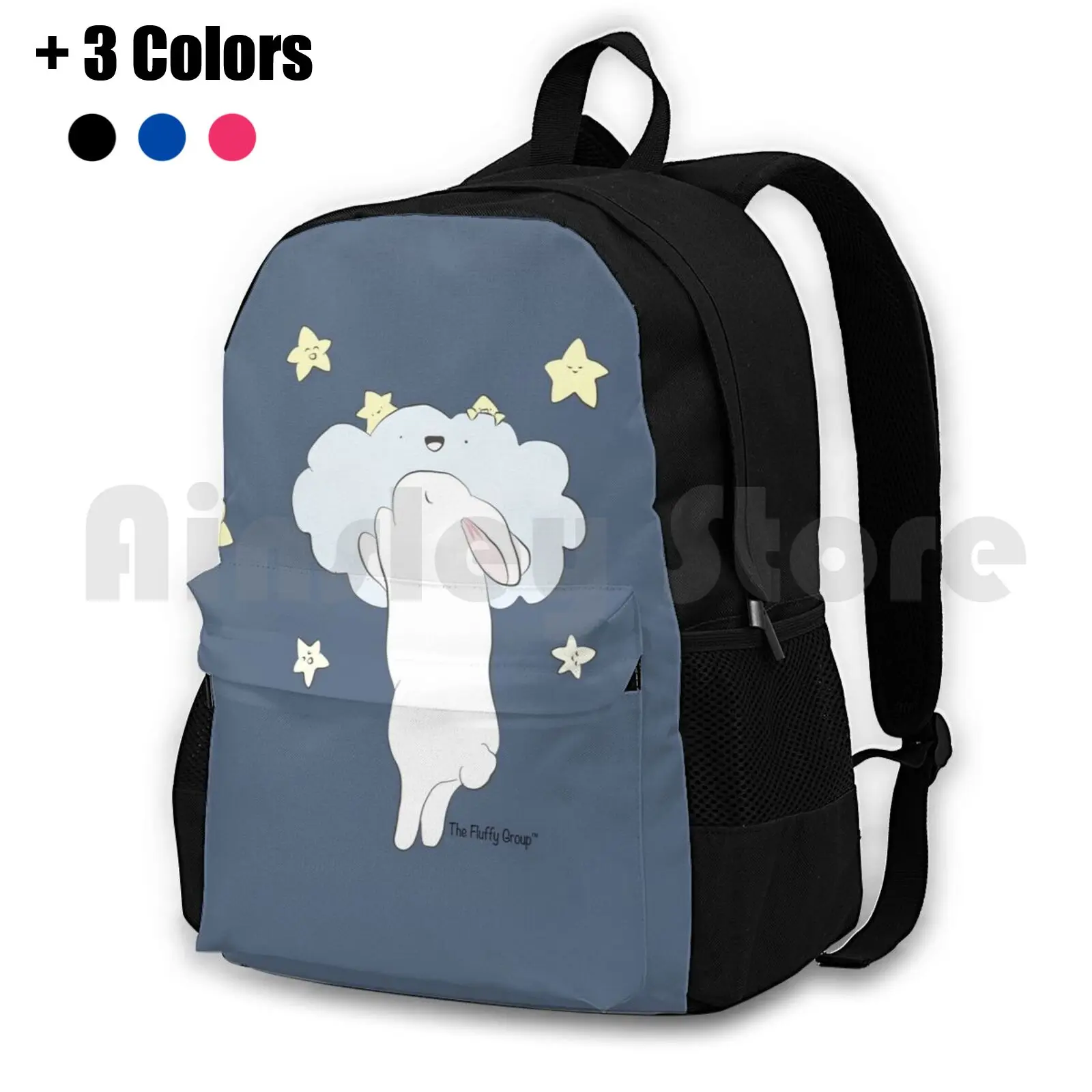 Sleepy Bunny Outdoor Hiking Backpack Waterproof Camping Travel Sleepy Cloud Bunny Rabbit Animals Night Sleep Pastel Kawaii Cute