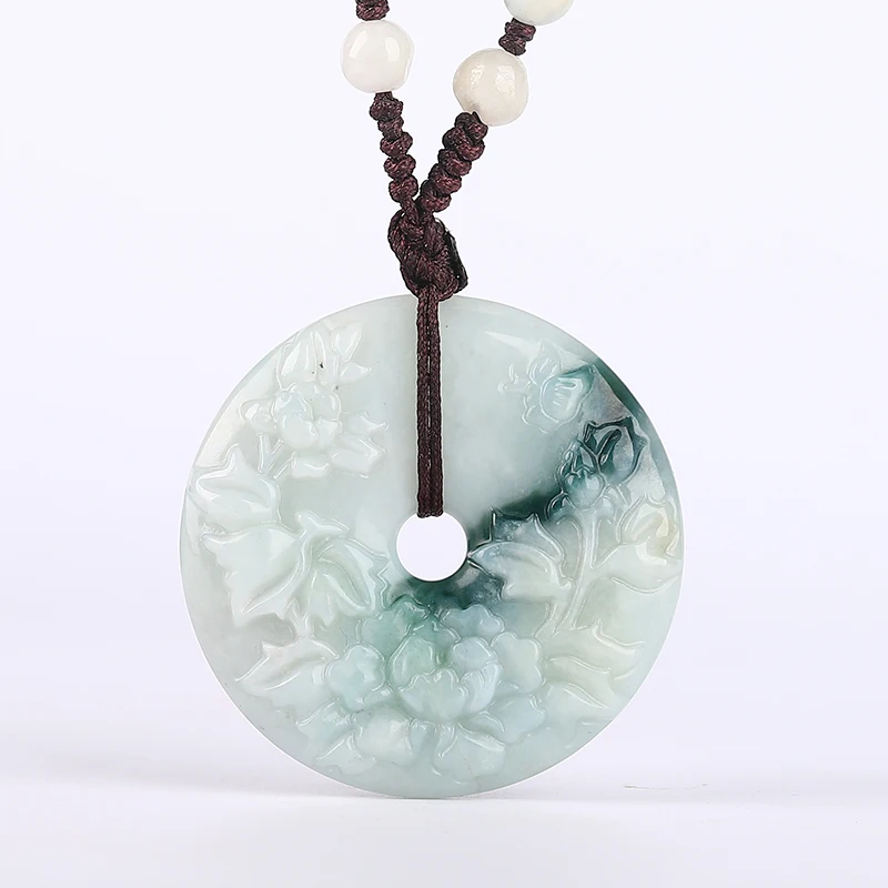 

Koraba Natural Emerald Flower Blooms Fortune Pendant Necklace A Grade Jadeite Jade Pendant Love Beads Necklace