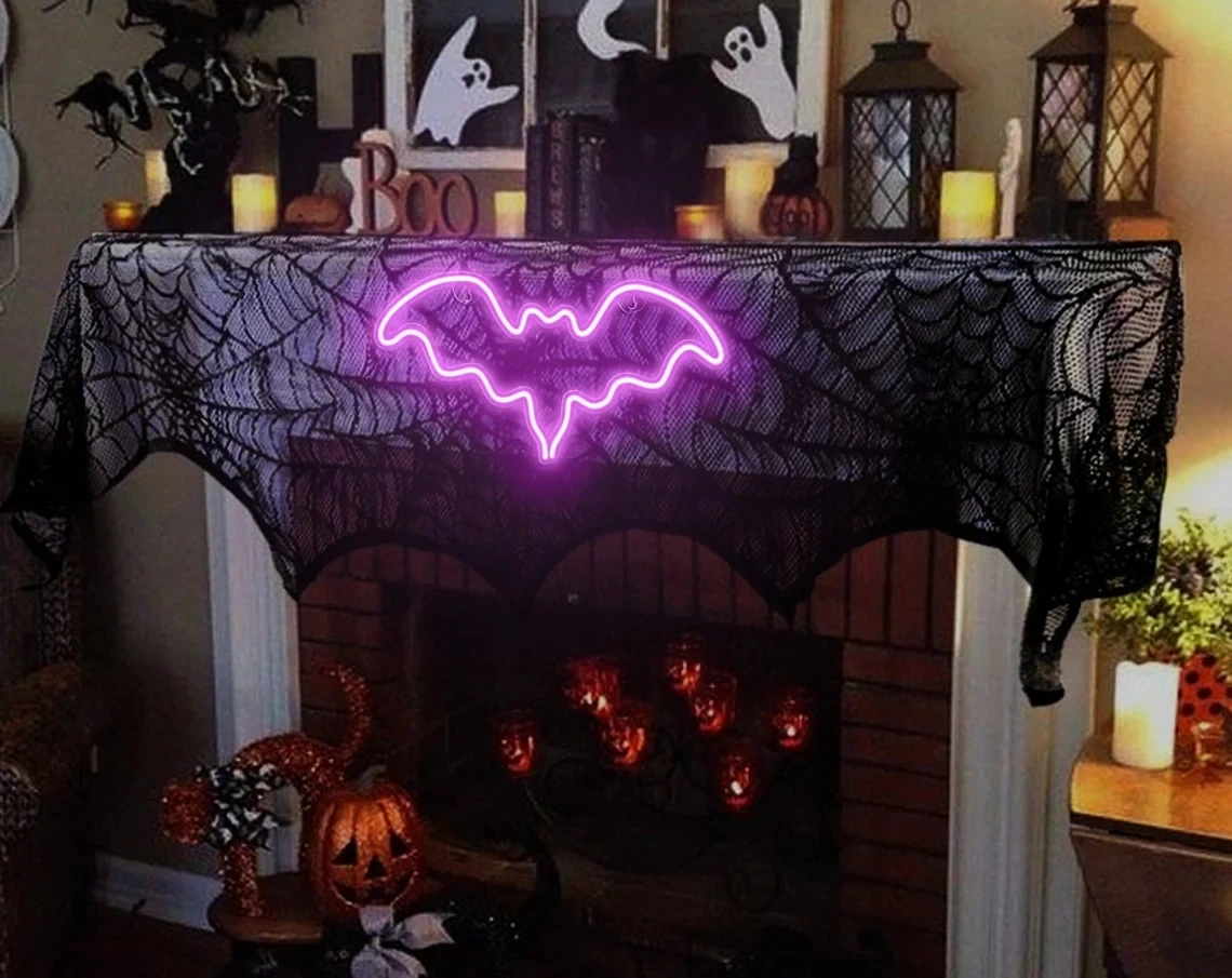 

Bright Bat Symbol Halloween Party Neon Sign Home Decoration Cute Bat Neon LED Decor Custom Neon Wall Decor Sigh Halloween Neon L