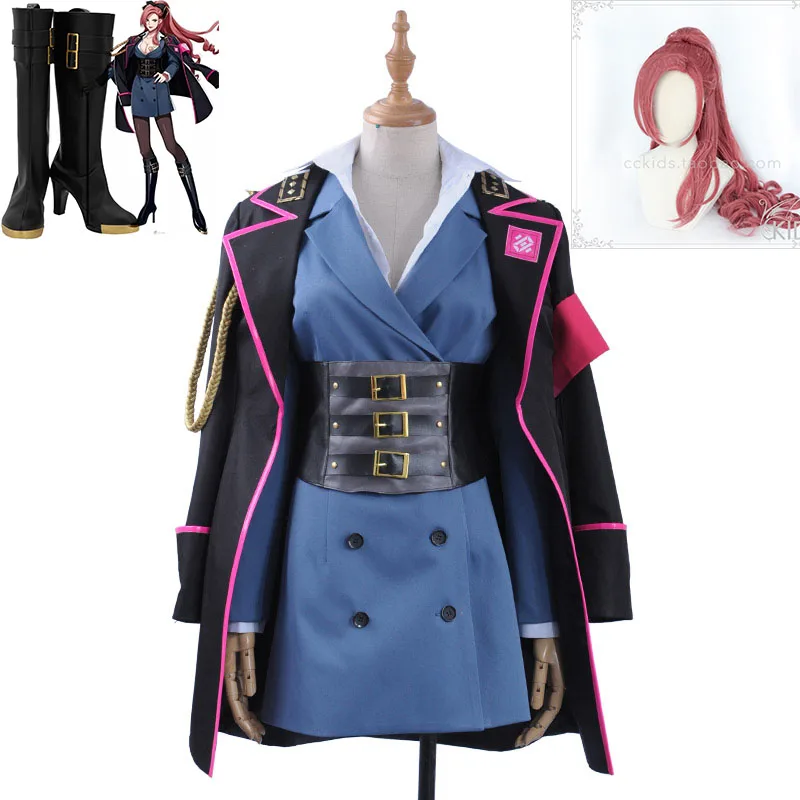 Game Japanese Voice Actor Division Rap Battle Kadenokoji Cosplay Costume Sock Bow Sexy V Neck Blue Dress Corset Jacket wig Shoes