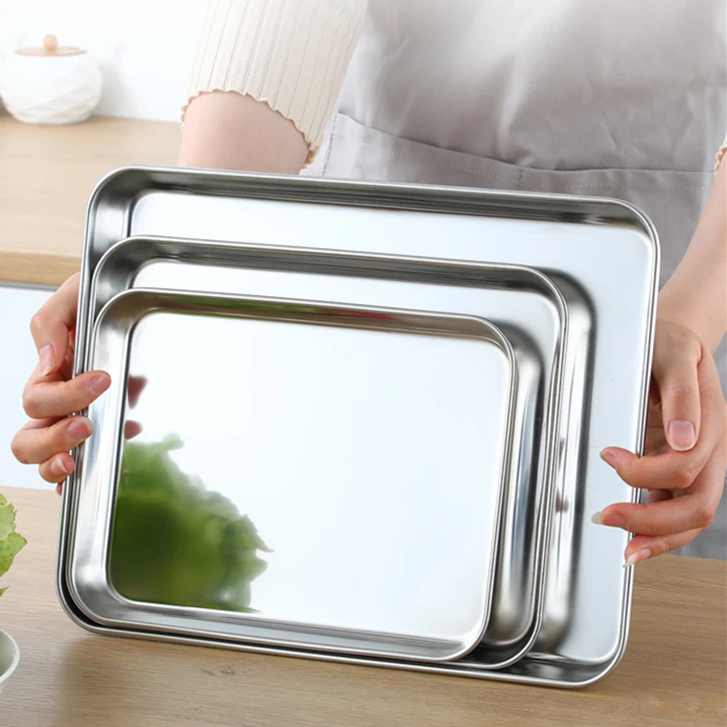 Rectangle Household Steamed Stainless Steel Food Trays Sausage Noodles Storage Pans Fruit Water Kitchen Baking Pastry Dish Plate