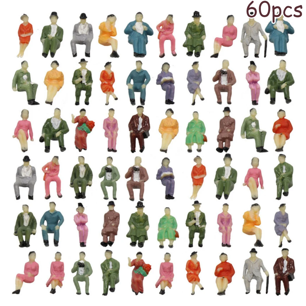 60Pcs 1:87 Scale Railway Train Mixed Painted People Figures Model DIY Cafts Sand Table Model Making Decoration Crafts Figurines