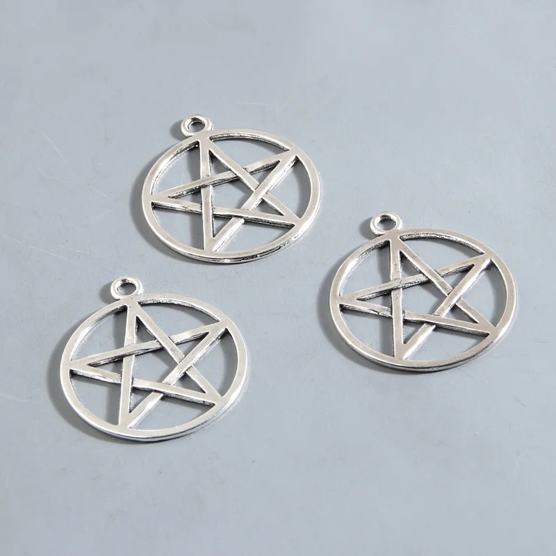 30pcs Silver Color 30x26mm Pentagram Charms Hollow Star Wicca Pendant Fit DIY Handmade Punk Jewelry Making Finding Supplies