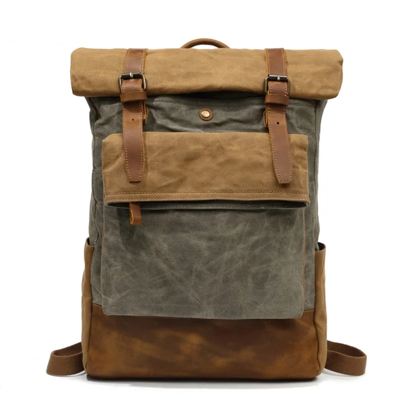 Men Daypacks Vintage Canvas Backpack leather School bag Designer Casual Fashion Waterproof Travel Bag Male Back Pack Bagpack