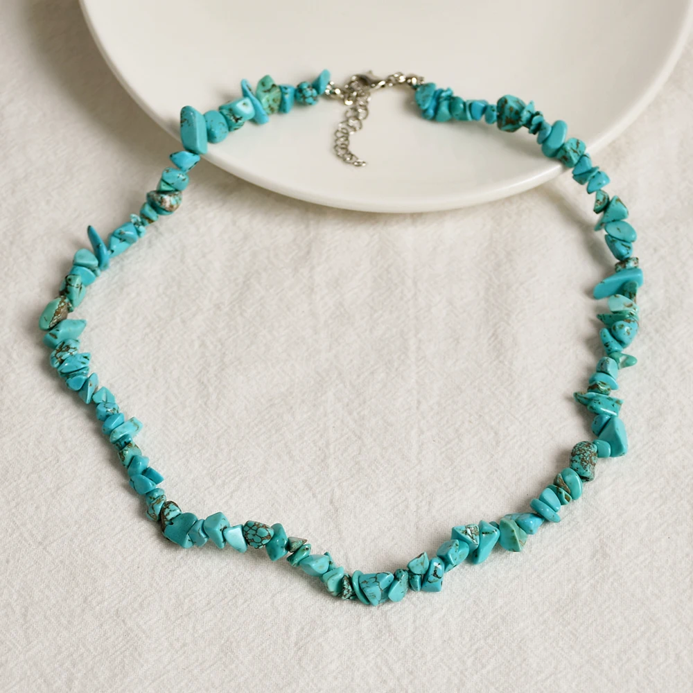Blue Crystal Seed Bead Choker Pearl Natural Stone Chips Pendant Women Beach Travel Bohemian Necklaces