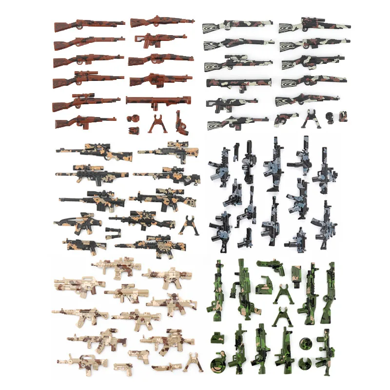 2PCS WW2 Soldiers Figures Military Camo Weapons Building Blocks Wood Grain Printing Guns Model SWAT Accessories Bricks Toys C330